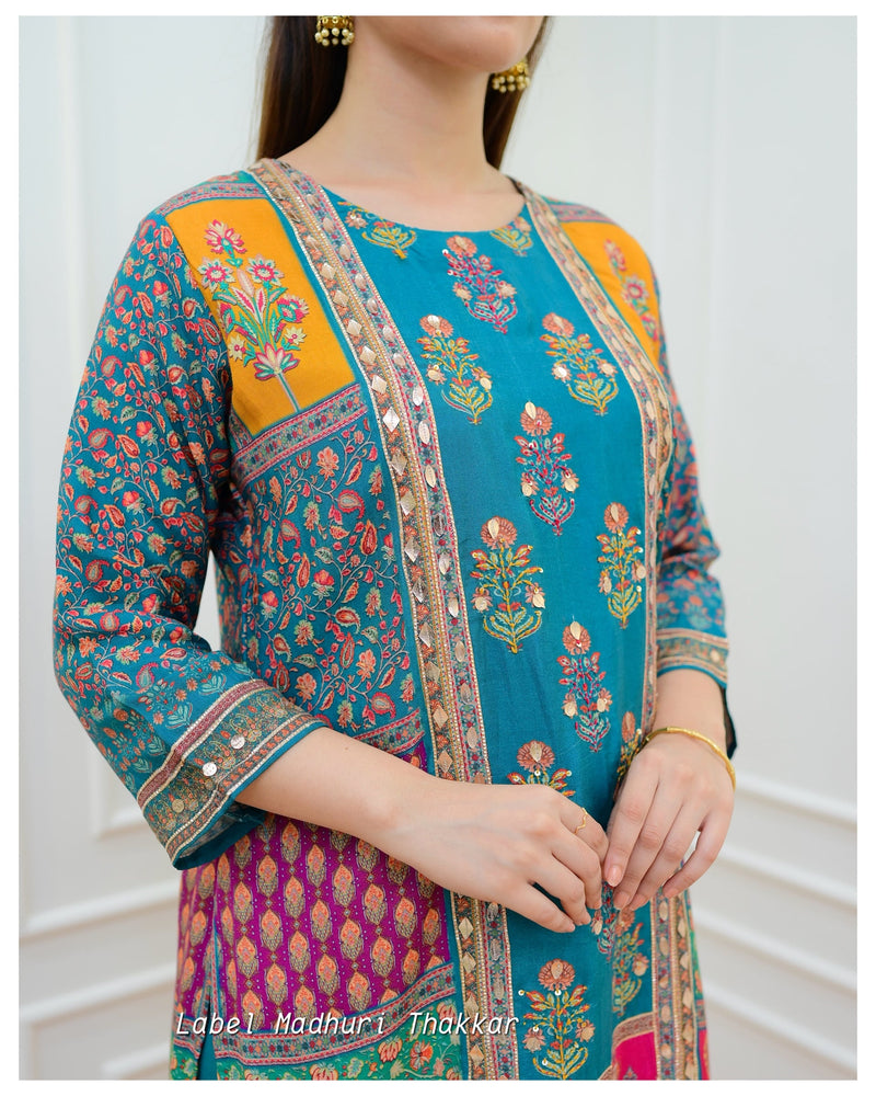 Rama Green Muslin Gotta Festive Suit
