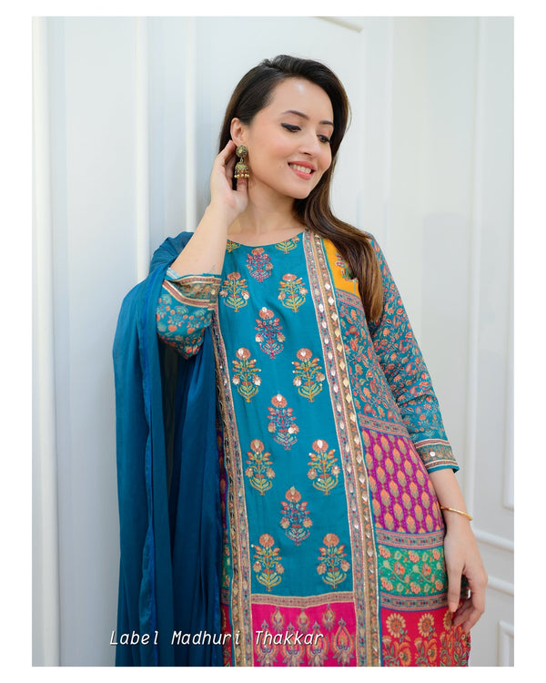 Rama Green Muslin Gotta Festive Suit