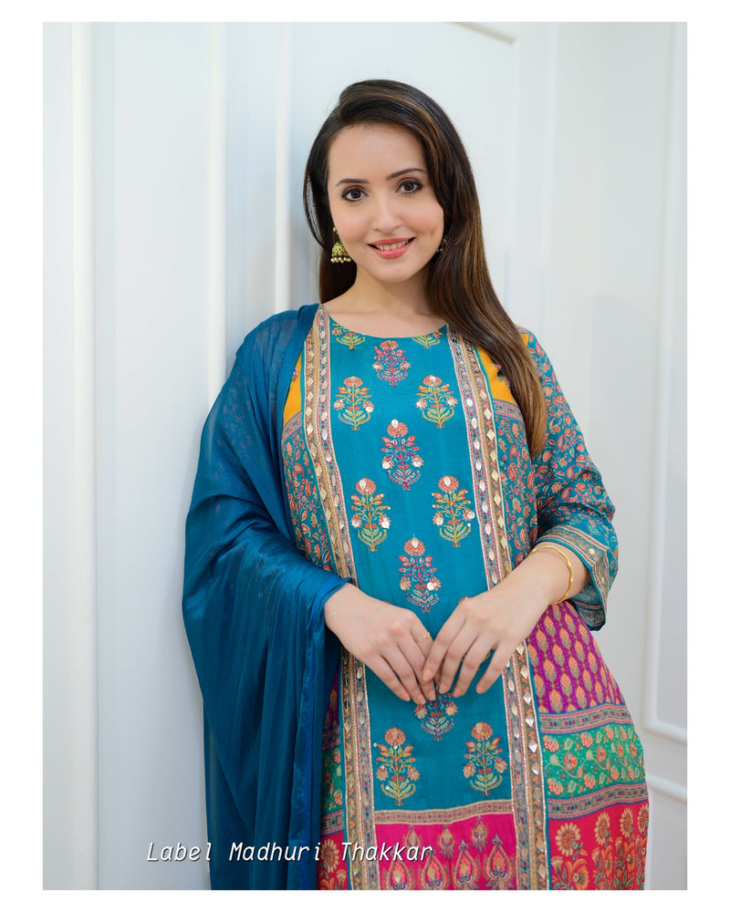 Rama Green Muslin Gotta Festive Suit
