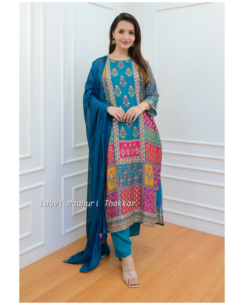 Rama Green Muslin Gotta Festive Suit