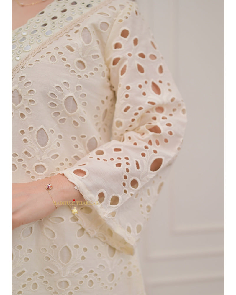Ivory Schiffli Mirror Work Co-ord