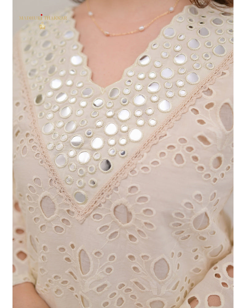 Ivory Schiffli Mirror Work Co-ord