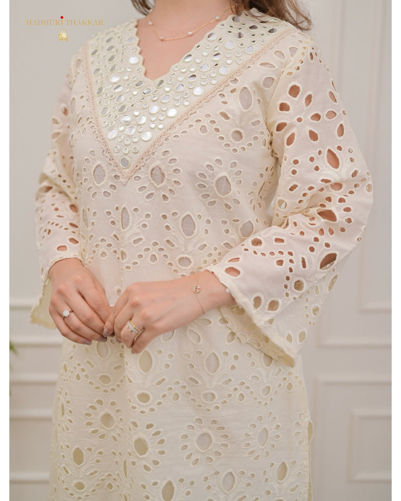 Ivory Schiffli Mirror Work Co-ord