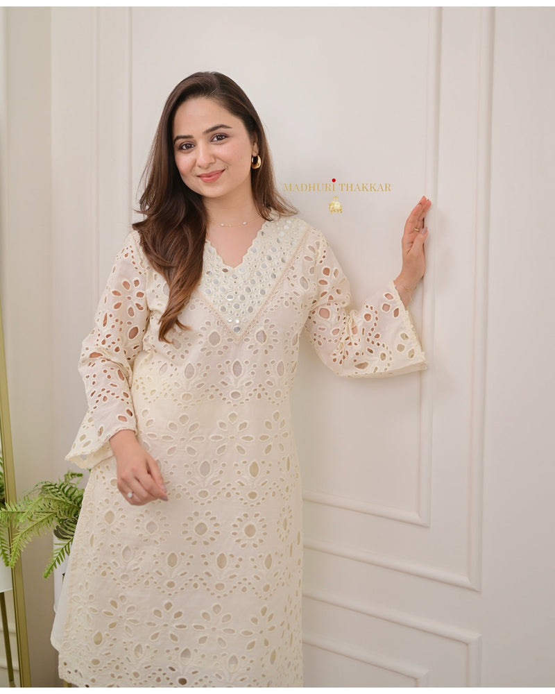 Ivory Schiffli Mirror Work Co-ord