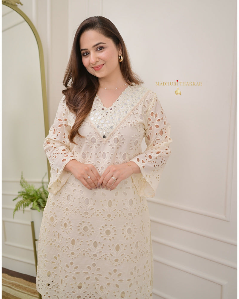 Ivory Schiffli Mirror Work Co-ord