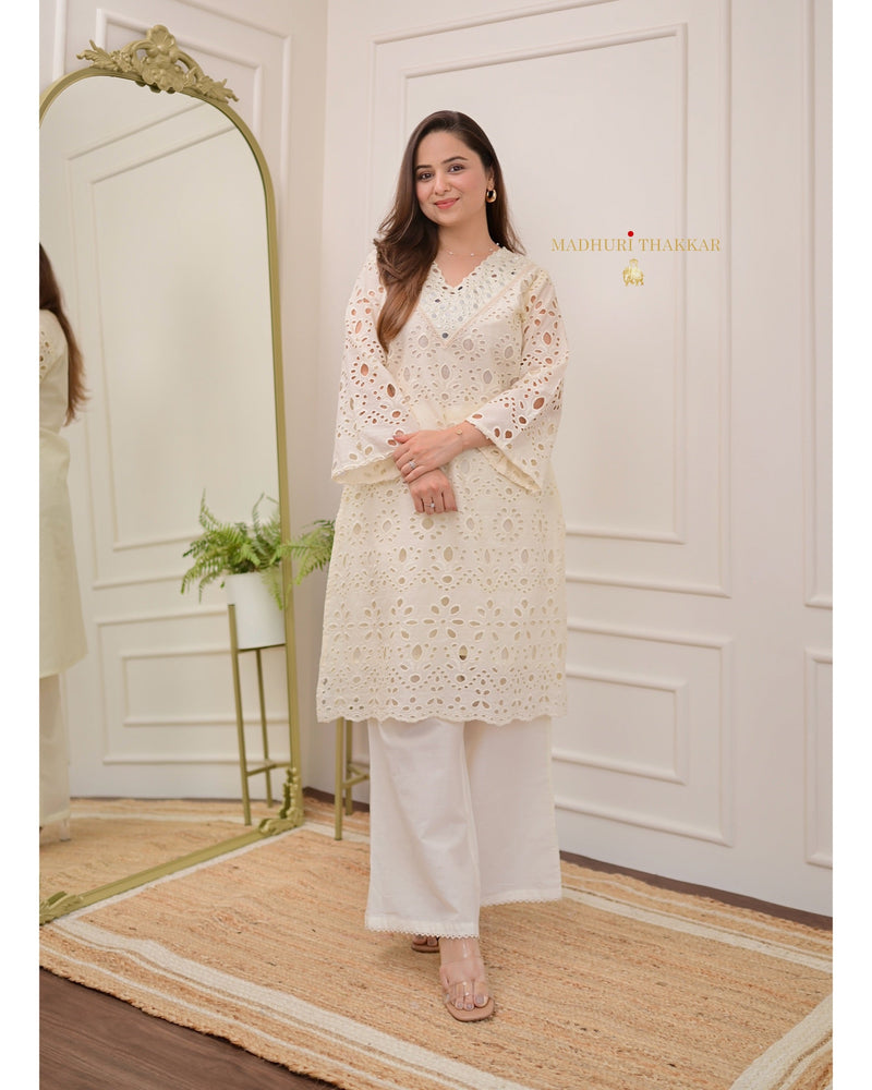 Ivory Schiffli Mirror Work Co-ord