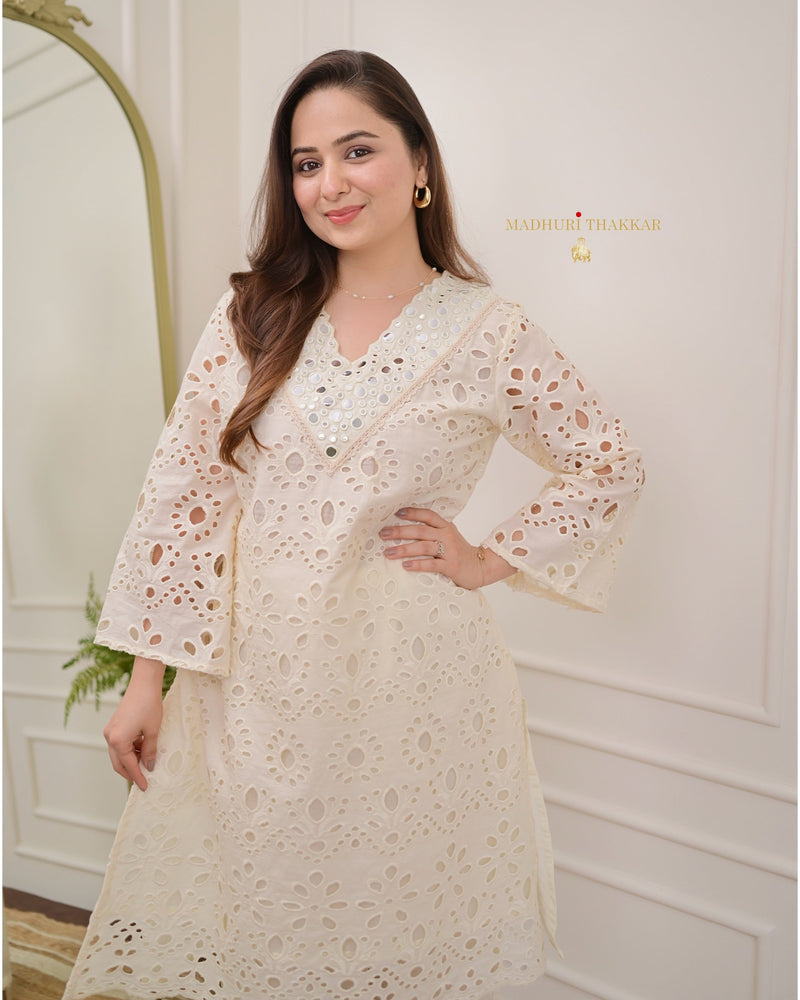 Ivory Schiffli Mirror Work Co-ord
