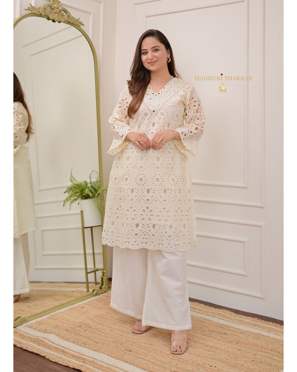 Ivory Schiffli Mirror Work Co-ord