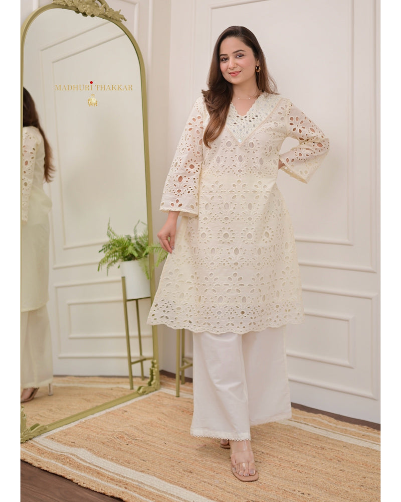 Ivory Schiffli Mirror Work Co-ord