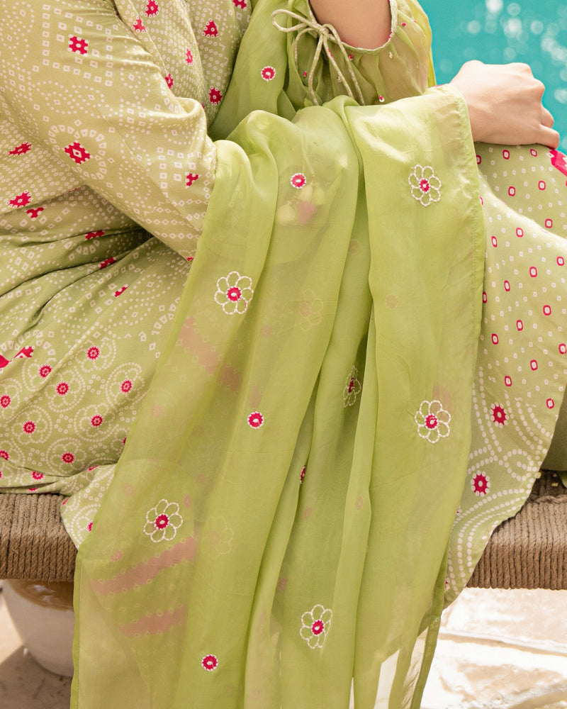 Green Pink Premium Muslin Handwork Suit
