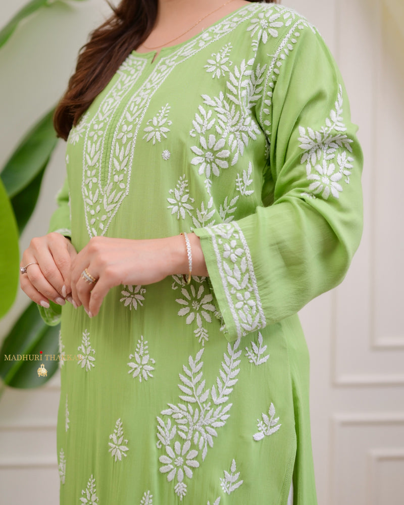 Green Premium Modal Chikankari Kurta