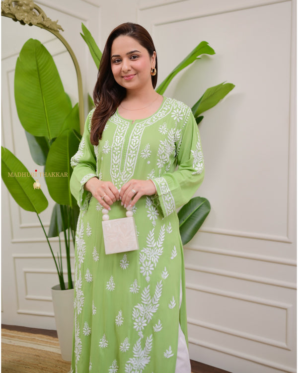 Green Premium Modal Chikankari Kurta