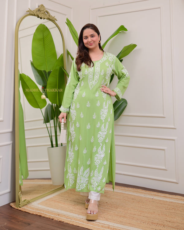 Green Premium Modal Chikankari Kurta