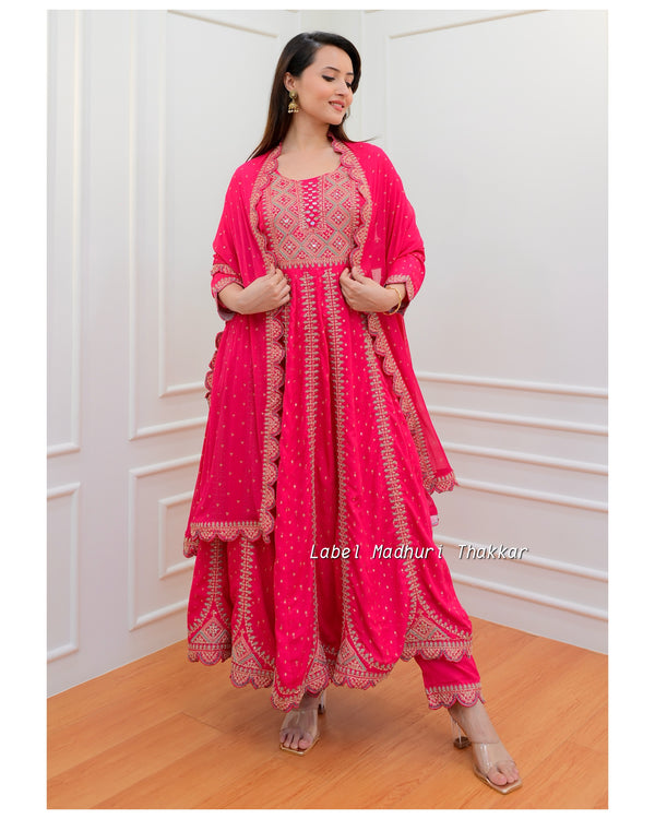 Rani Pink Threadwork Anarkali Suit