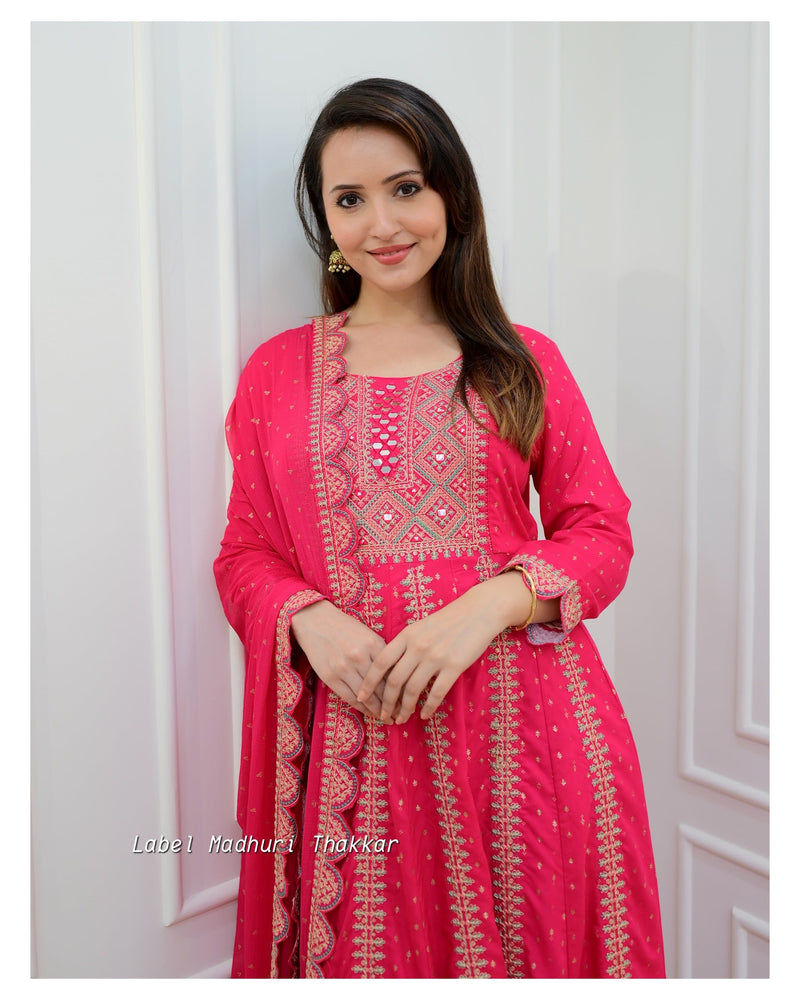 Rani Pink Threadwork Anarkali Suit