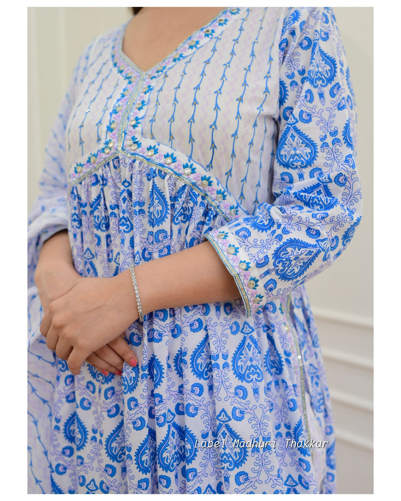 Blue White Alia Embroidered Suit
