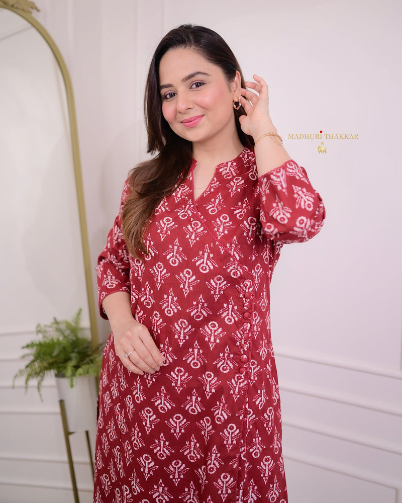 Red-White Printed Sequin Kurta Set