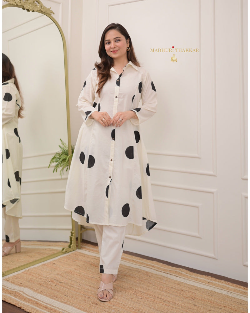 White Black Polka Dots Cotton Co-ord
