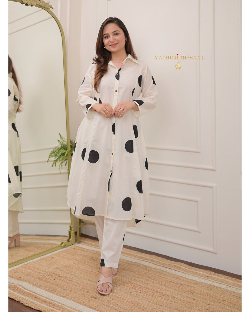 White Black Polka Dots Cotton Co-ord