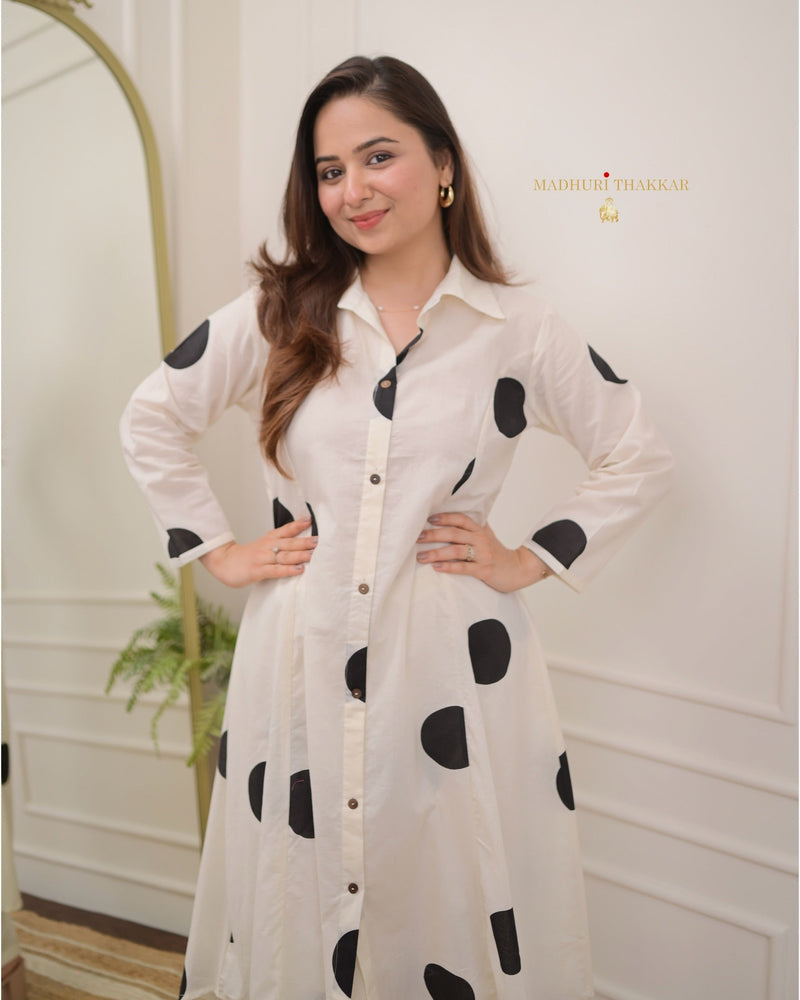 White Black Polka Dots Cotton Co-ord