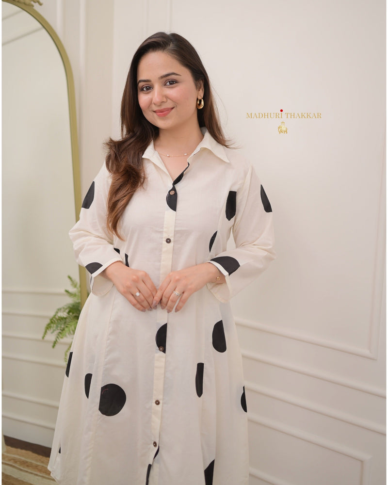 White Black Polka Dots Cotton Co-ord
