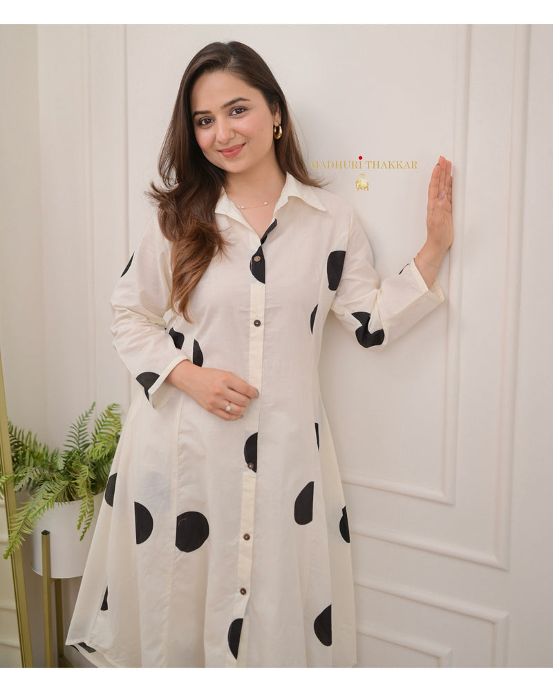 White Black Polka Dots Cotton Co-ord
