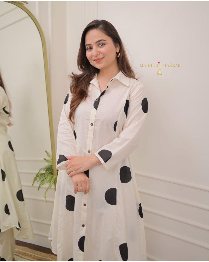 White Black Polka Dots Cotton Co-ord