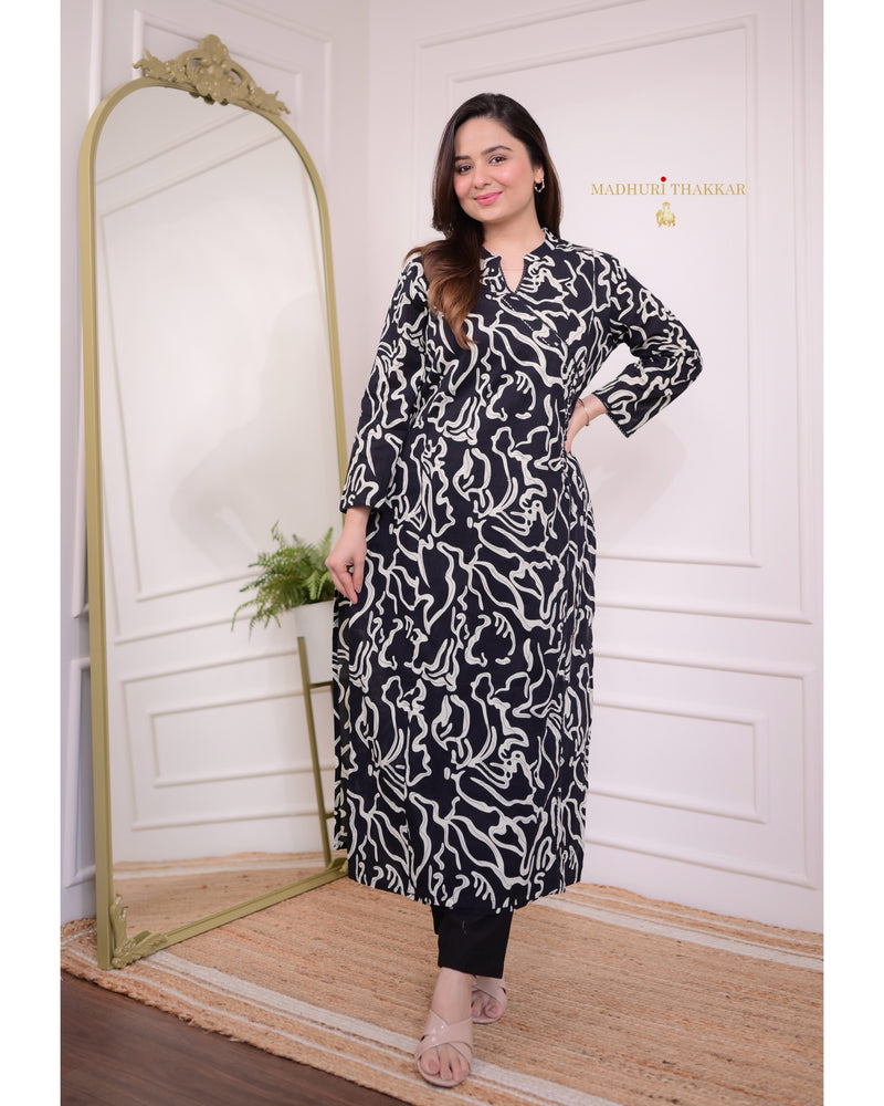 Black Abstract Sequin Kurta Set