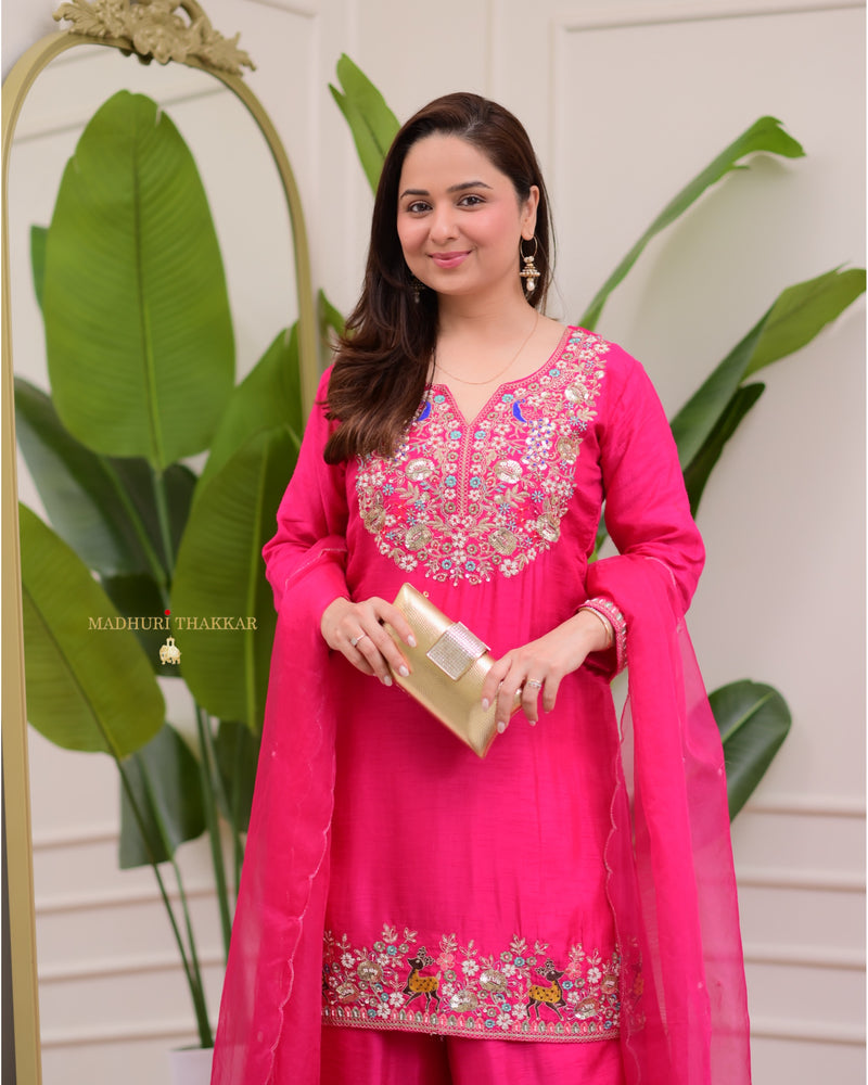Rani Pink Handwork Silk Sharara Set