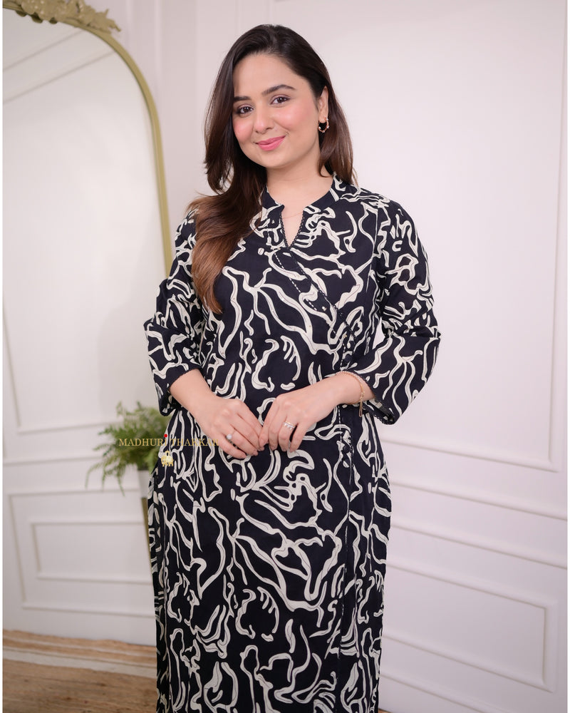 Black Abstract Sequin Kurta Set