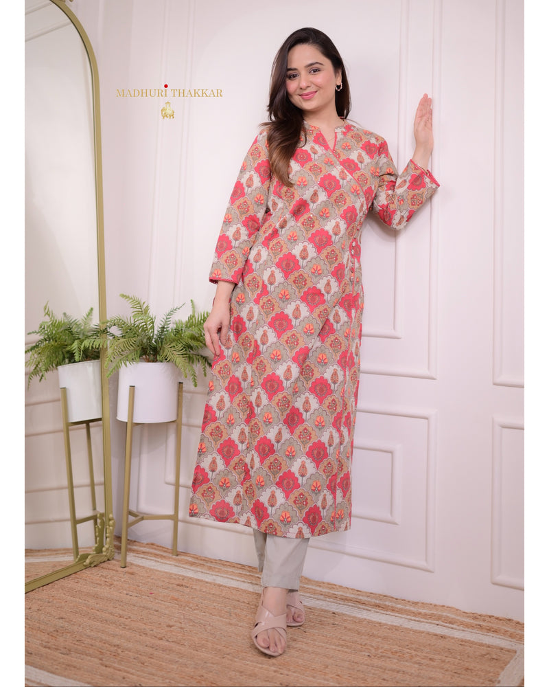 Grey Maroon Floral Sequin Kurta Set