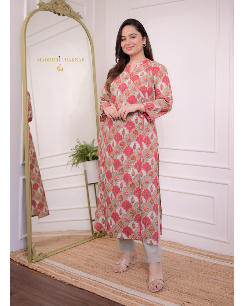 Grey Maroon Floral Sequin Kurta Set
