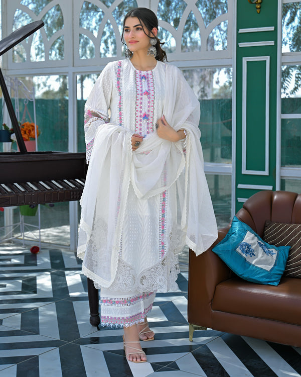 Noor Ivory Pakistani Handwork Cotton Suit