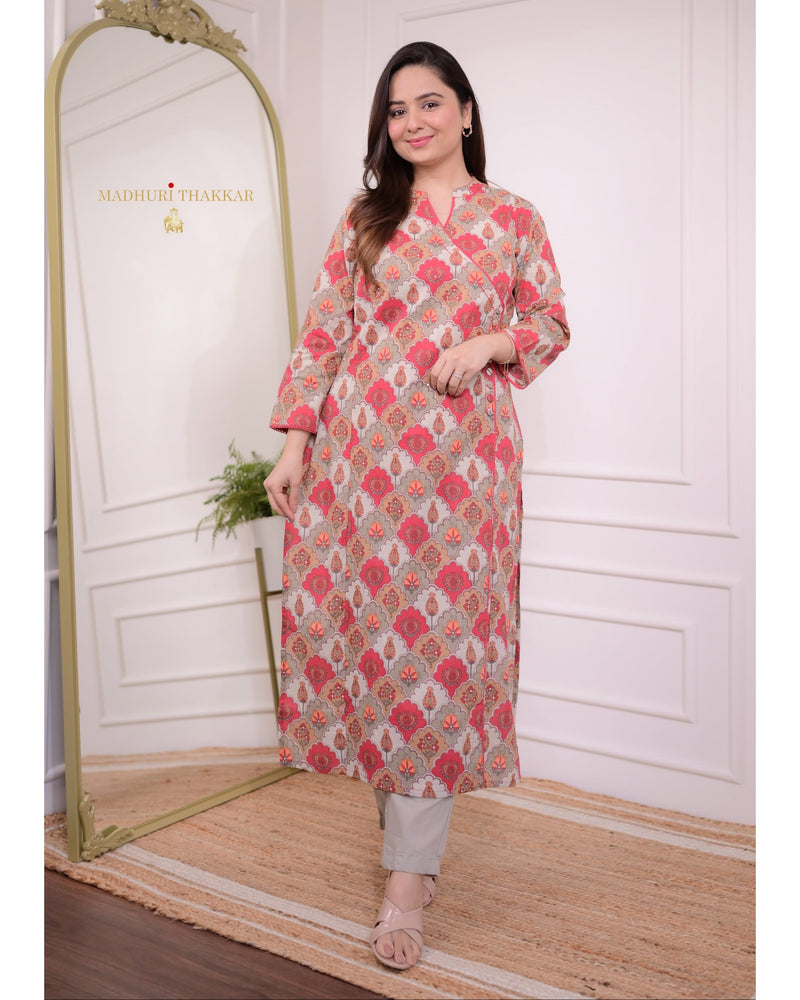 Grey Maroon Floral Sequin Kurta Set