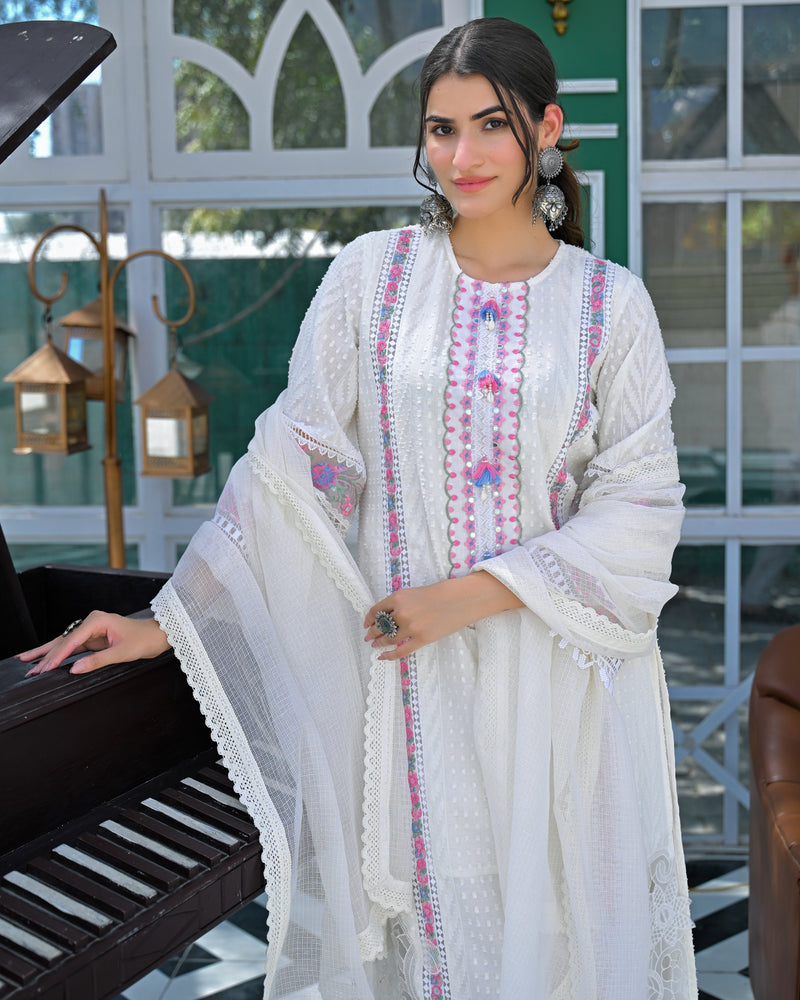 Noor Ivory Pakistani Handwork Cotton Suit