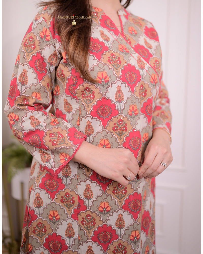 Grey Maroon Floral Sequin Kurta Set