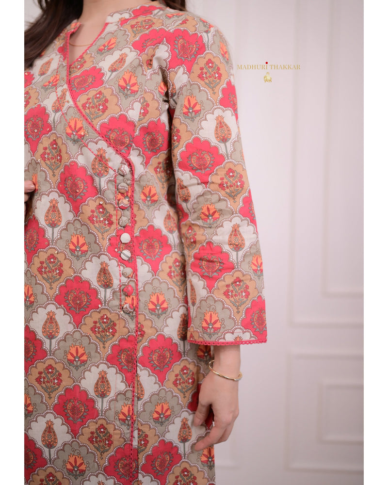 Grey Maroon Floral Sequin Kurta Set