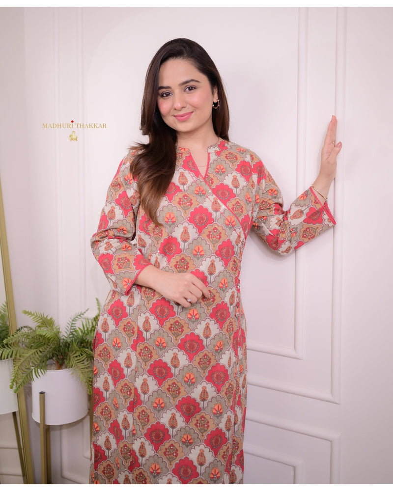 Grey Maroon Floral Sequin Kurta Set