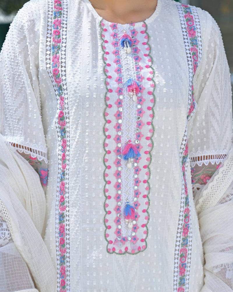 Noor Ivory Pakistani Handwork Cotton Suit