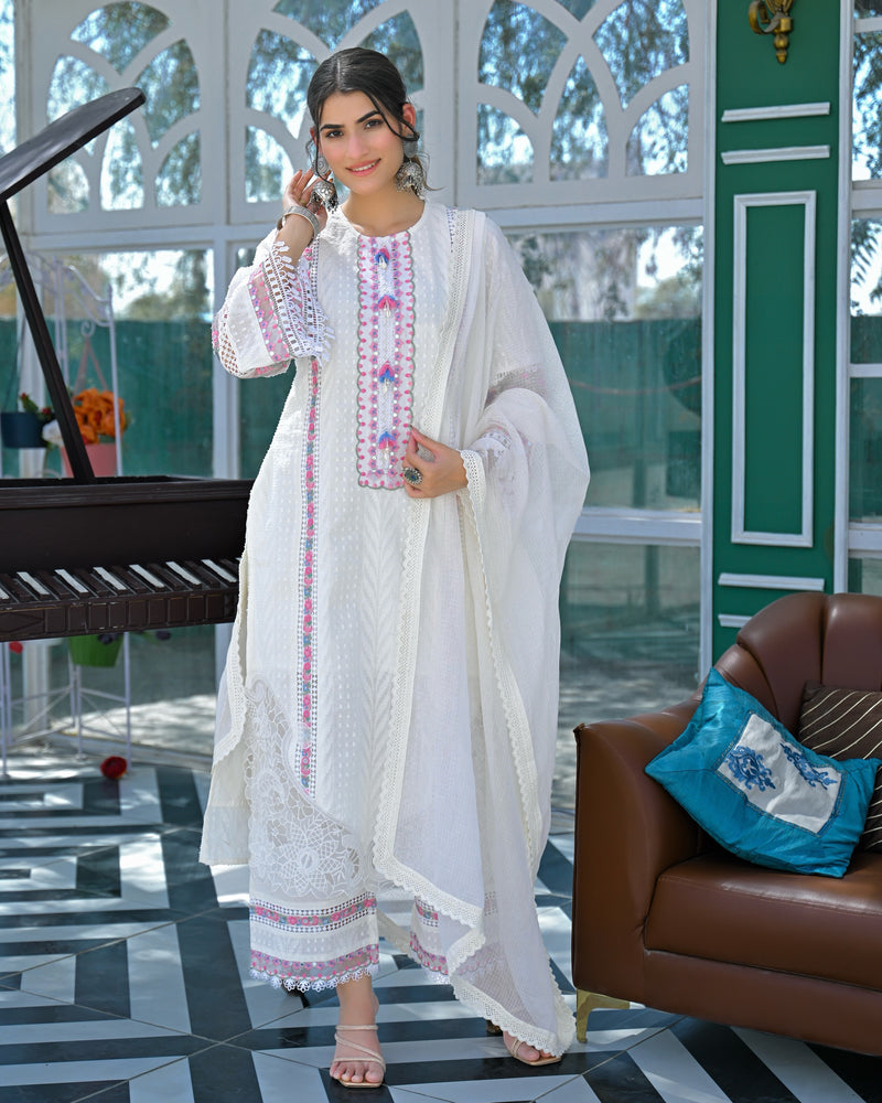 Noor Ivory Pakistani Handwork Cotton Suit