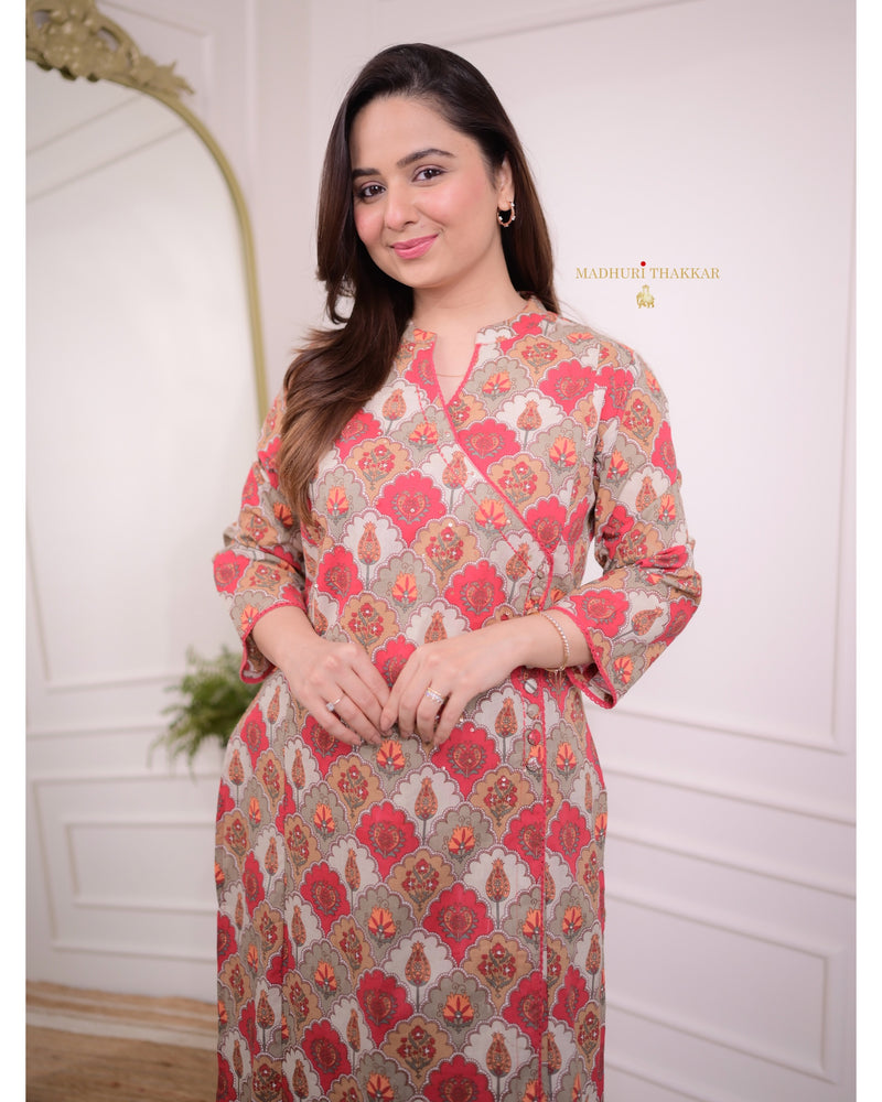 Grey Maroon Floral Sequin Kurta Set