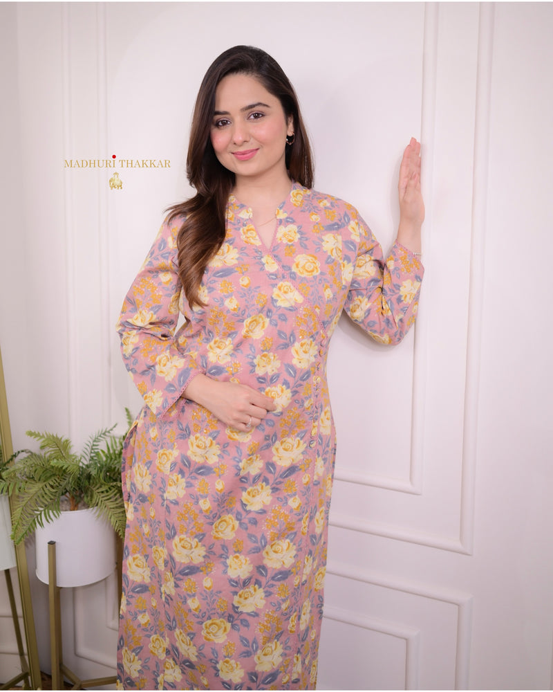 Mauve Floral Sequin Kurta Set