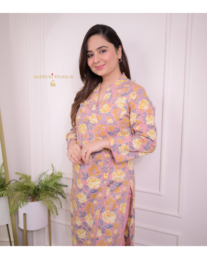 Mauve Floral Sequin Kurta Set