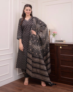 Black Printed Afghani Cotton Suit