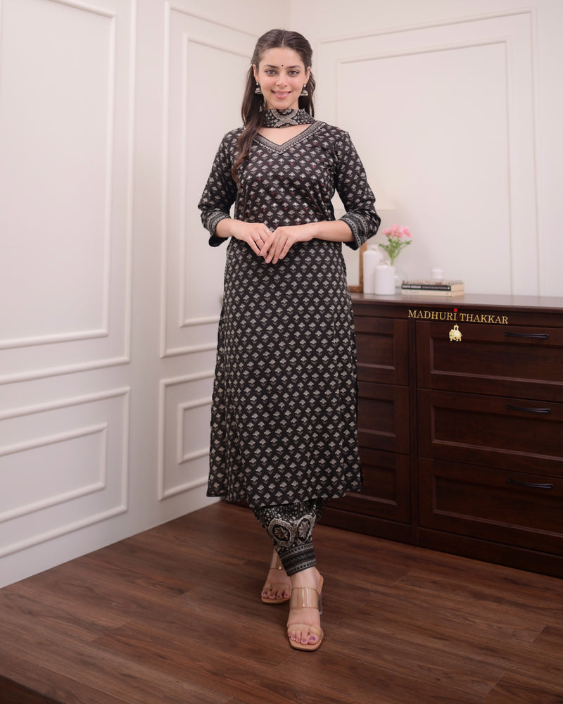 Black Printed Afghani Cotton Suit