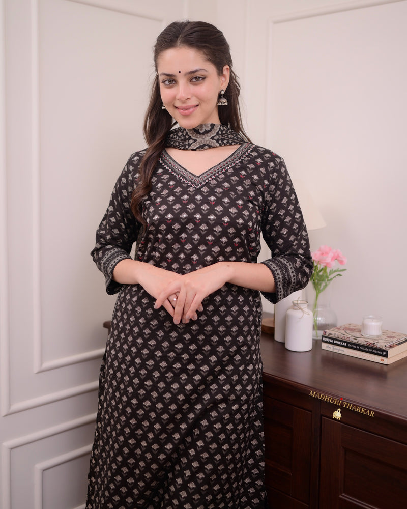Black Printed Afghani Cotton Suit