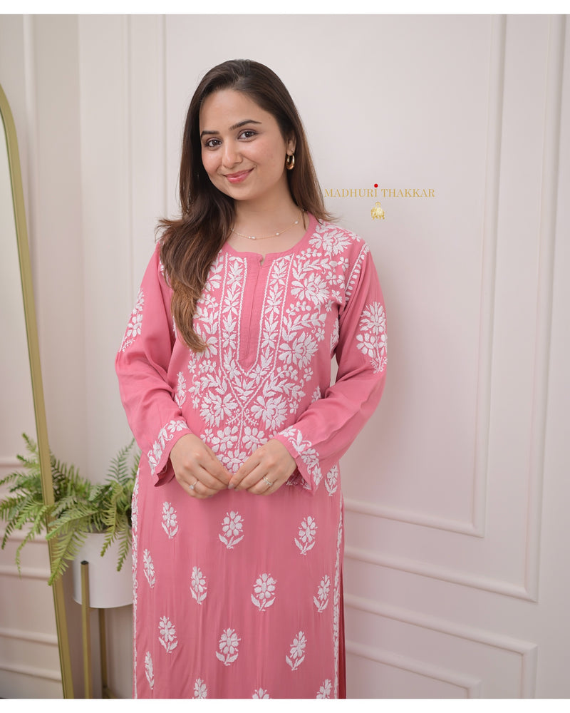 Peach Modal Chikankari Kurta