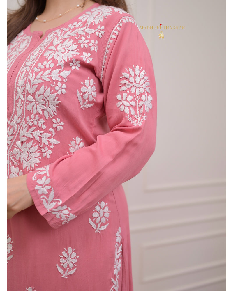 Peach Modal Chikankari Kurta