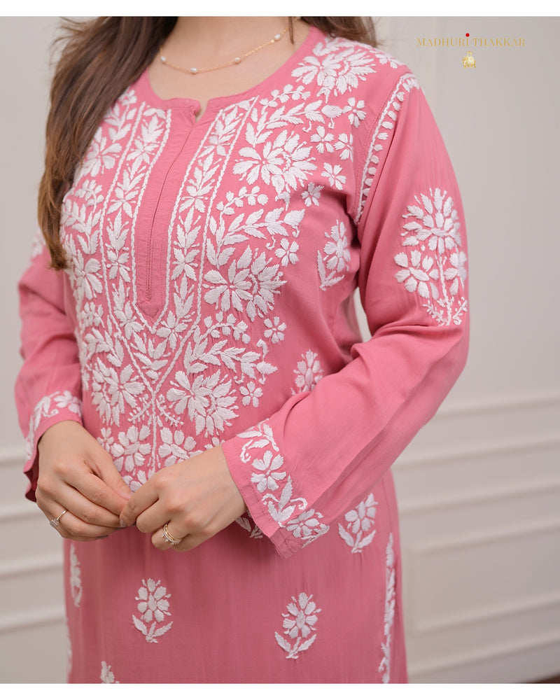 Peach Modal Chikankari Kurta