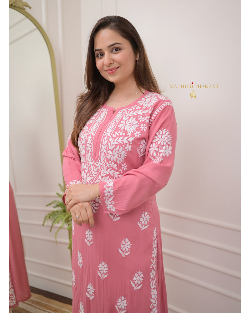 Peach Modal Chikankari Kurta